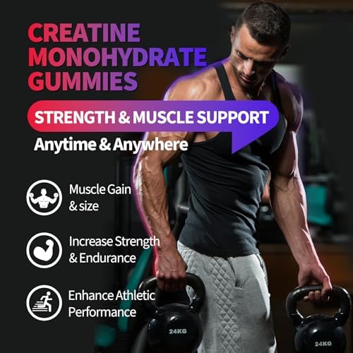 Creatine Monohydrate Gummies 8000 mg for Men & Women, Creatine Supplement for Enhanced Muscle Growth, Energy Boost - with L-Taurine, Sugar Free, Vegan, Raspberry BlackBerry Blueberry Flavor-120 Count - Image 3