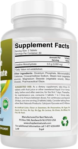 Best Naturals Creatine Monohydrate 1000 mg 240 Tablets - Image 7
