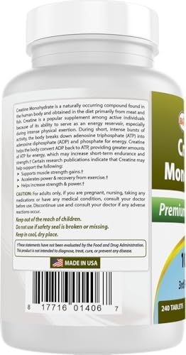 Best Naturals Creatine Monohydrate 1000 mg 240 Tablets - Image 8