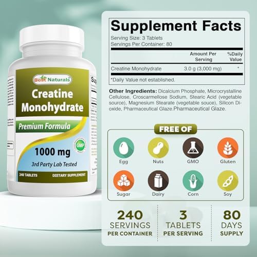 Best Naturals Creatine Monohydrate 1000 mg 240 Tablets - Image 3