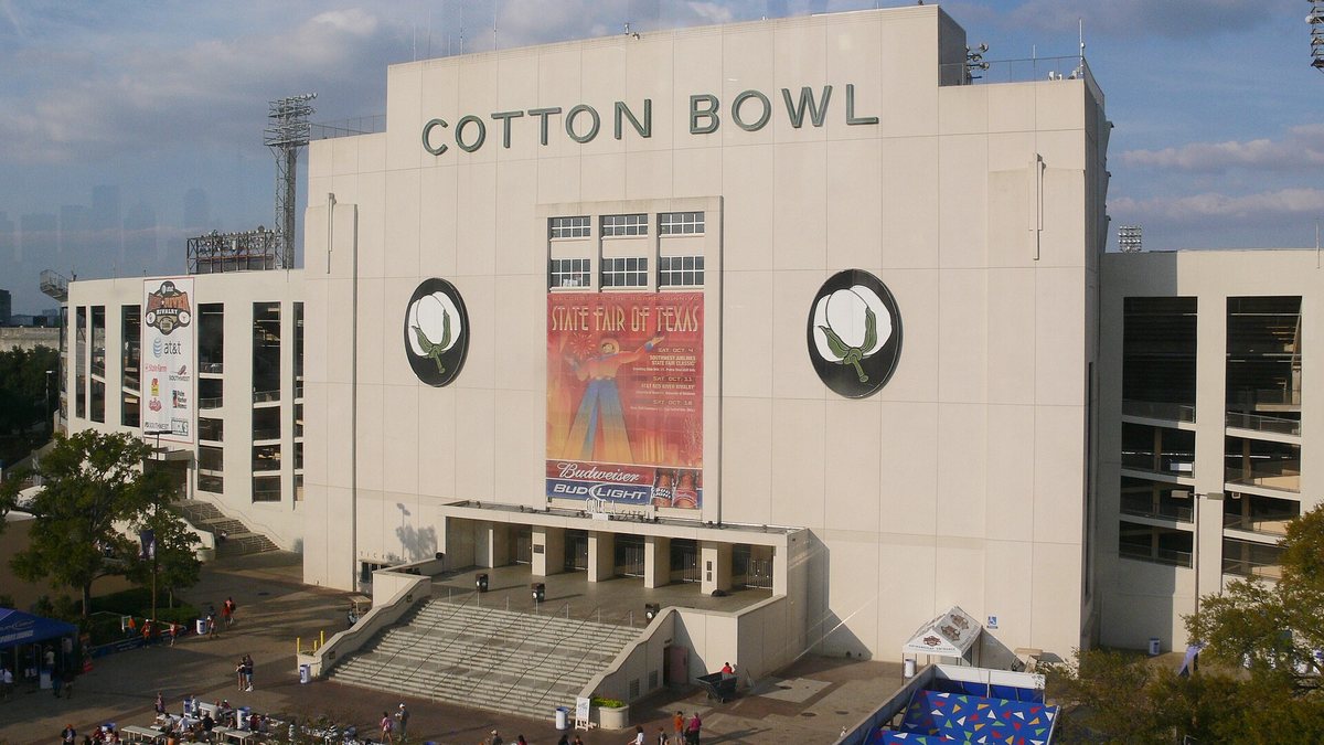 Texas Longhorns 2026 schedule after the Tennessee game Aerial view of the Cotton Bowl in Dallas, site of the 2026 Red River game