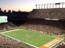 Arch Manning’s 2026 stats through three games Darrell K Royal-Texas Memorial Stadium at night during a game